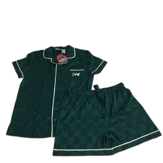 Peter Alexander Kids Green Satin Shortie Pyjama Set AU 14 Jolly Grid Design NEW