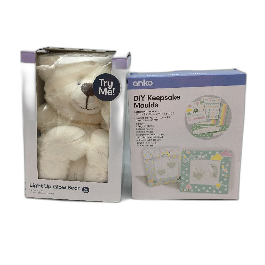 2 Pack DIY Keepsake Moulds & Light Up Glow Bear Baby Gift Bundle NEW