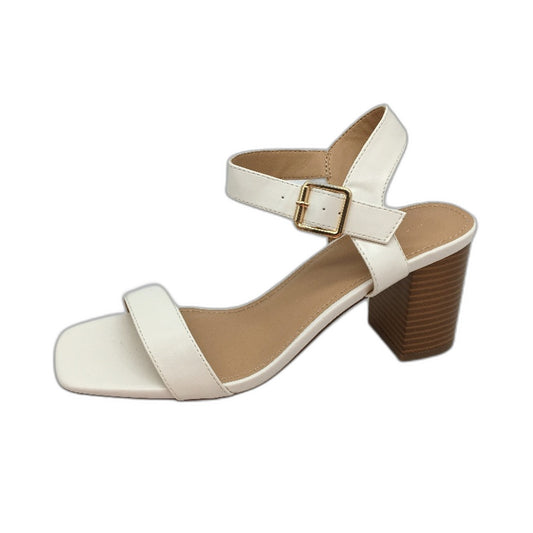 Tokito Tayla White Wide Strapped Buckled Heeled Sandal Ladies Size 9  SAMPLE NEW
