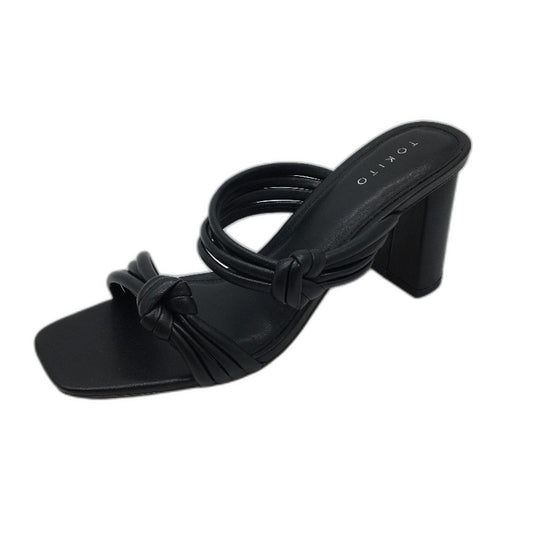 Tokito Winnie Black Wide Heeled Knotted Slip On Sandal Ladies Size 9 SAMPLE NEW