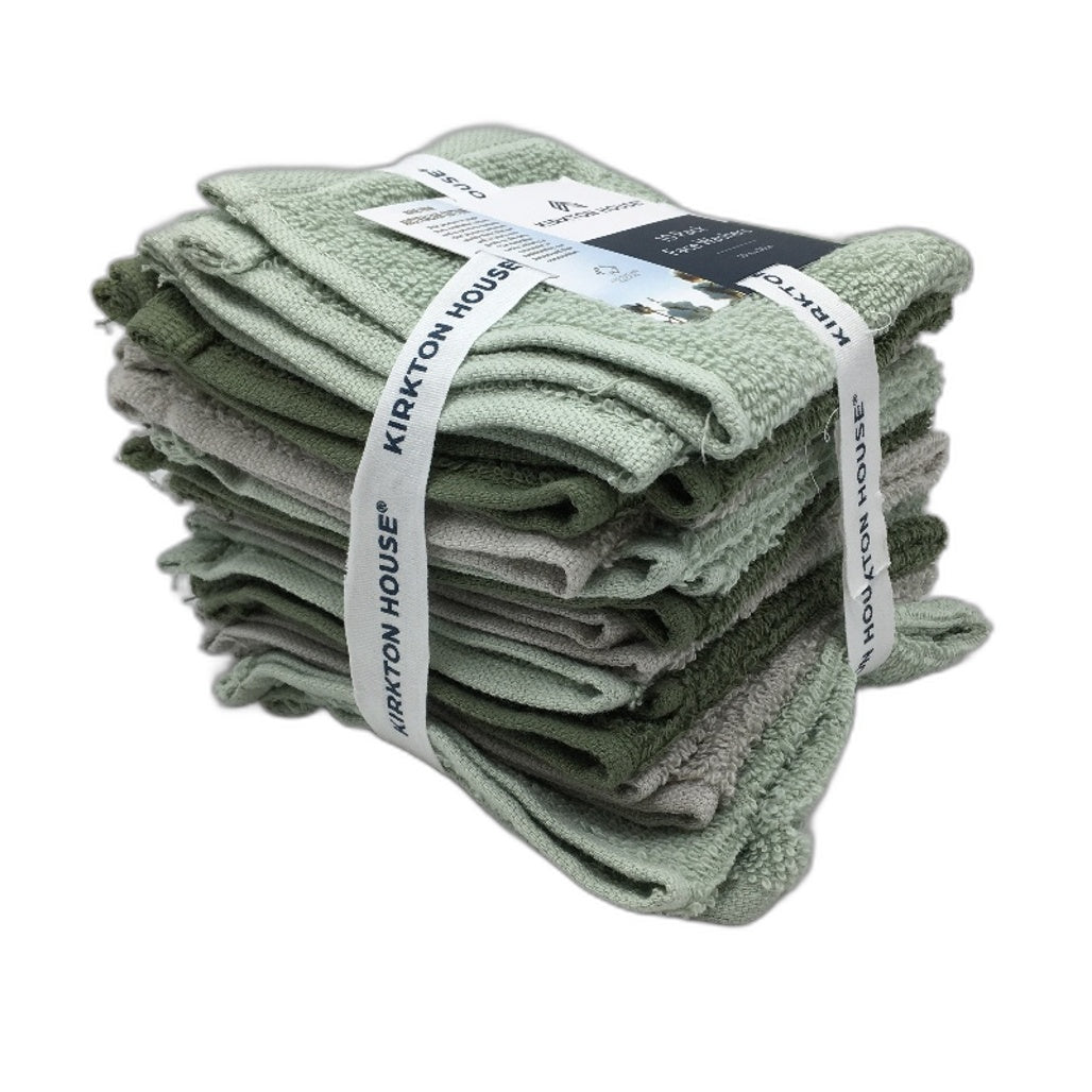 Kirkton House 20 Piece Green Blue Toned 100% Cotton 2 x 10 Pack Face Washers NEW