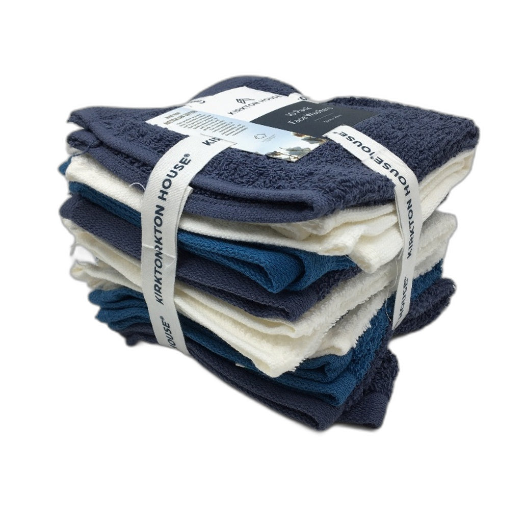 Kirkton House 20 Piece Green Blue Toned 100% Cotton 2 x 10 Pack Face Washers NEW
