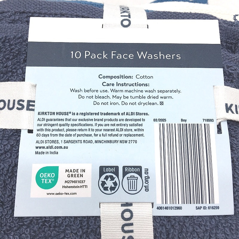 Kirkton House 20 Piece Green Blue Toned 100% Cotton 2 x 10 Pack Face Washers NEW