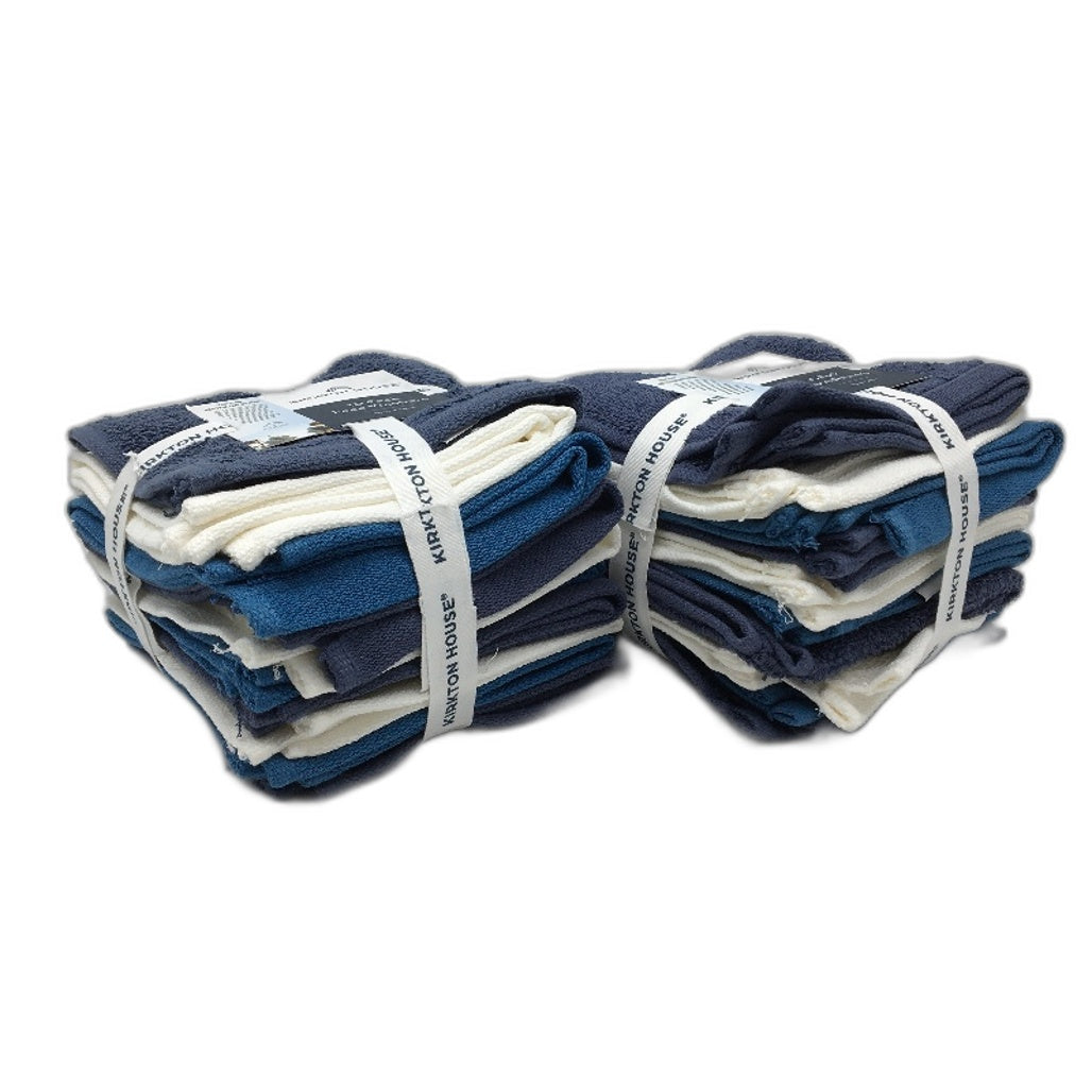 Kirkton House 20 Piece Blue Toned 100% Cotton 2 x 10 Pack Face Washers NEW