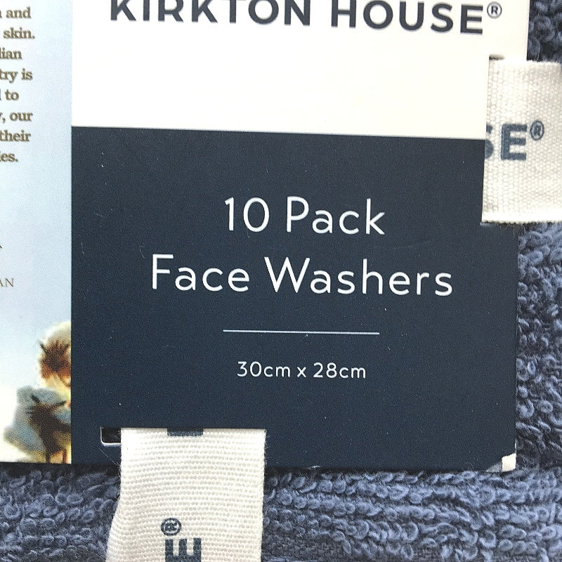 Kirkton House 20 Piece Blue Toned 100% Cotton 2 x 10 Pack Face Washers NEW