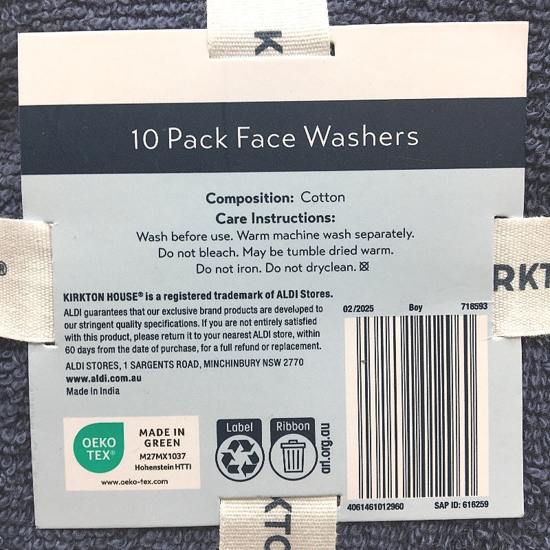 Kirkton House 20 Piece Blue Toned 100% Cotton 2 x 10 Pack Face Washers NEW