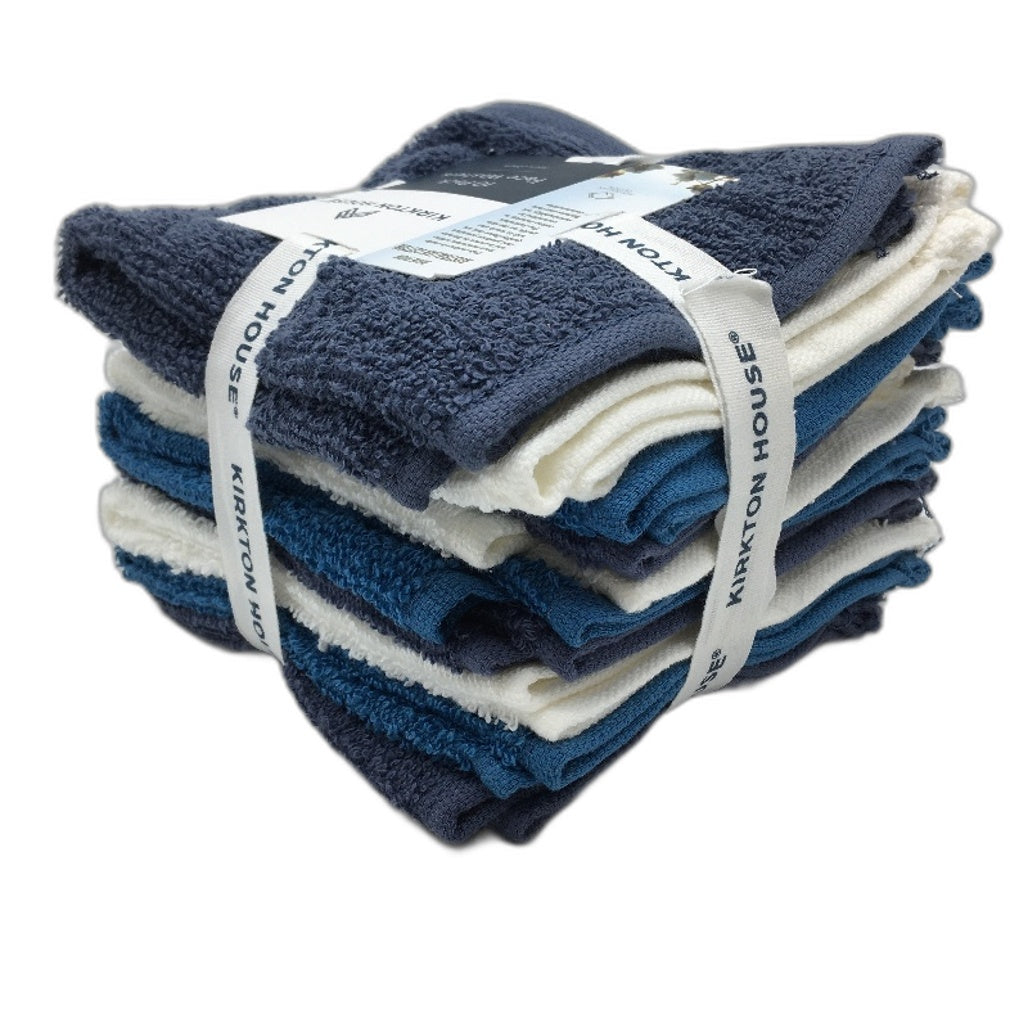 Kirkton House 20 Piece Blue Toned 100% Cotton 2 x 10 Pack Face Washers NEW