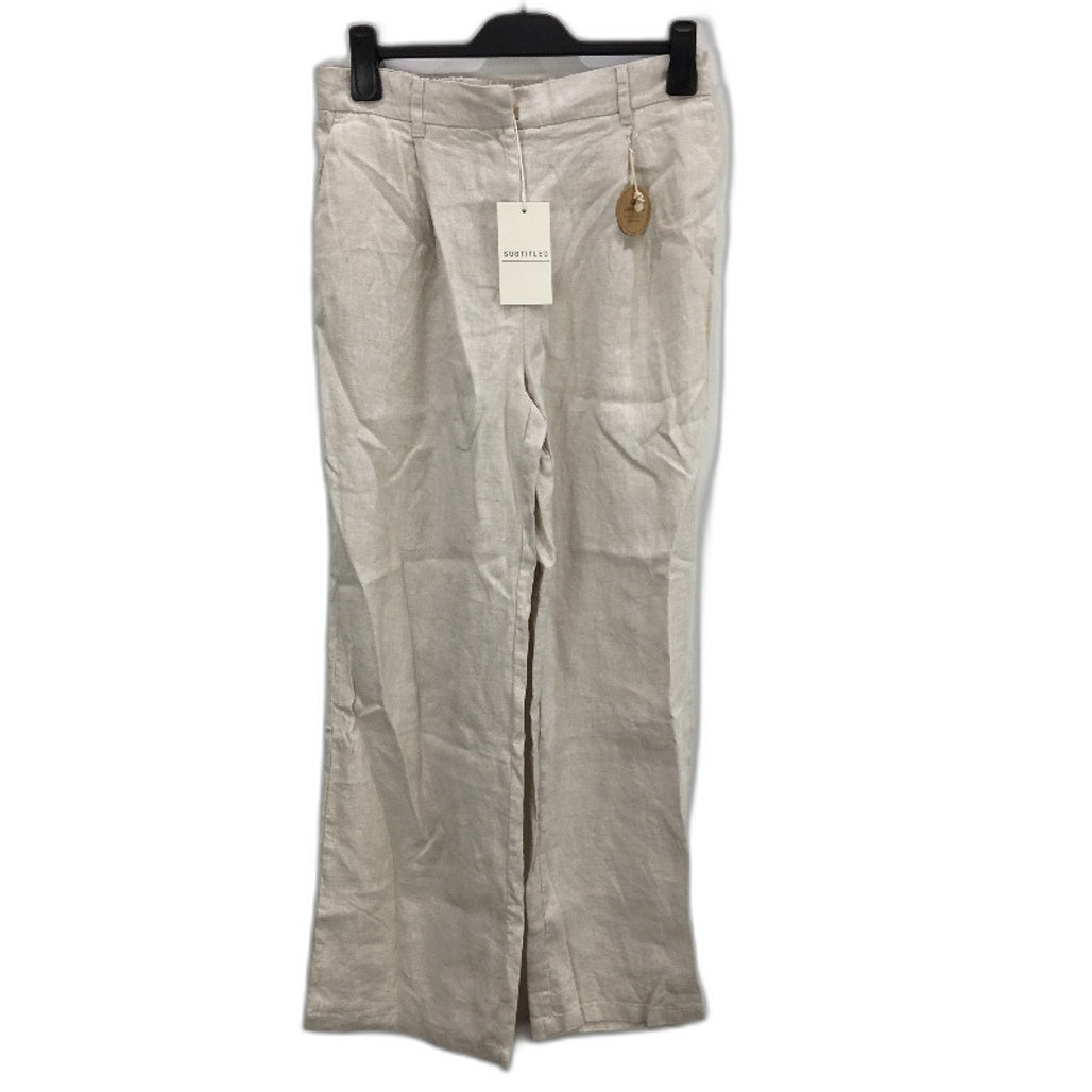 Subtitled Jamimah Beige 100% Linen Relaxed Fit Long Pants Ladies Size M NEW