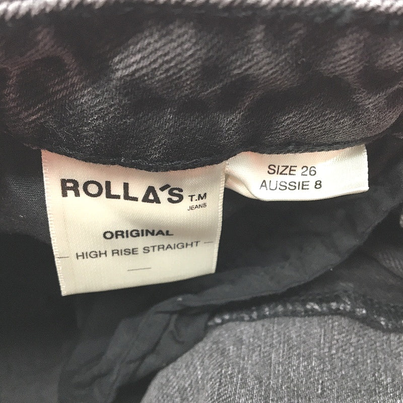 Rollas Brad Black Denim Original High Rise Straight Leg Jeans Lds Size 26 8 NEW