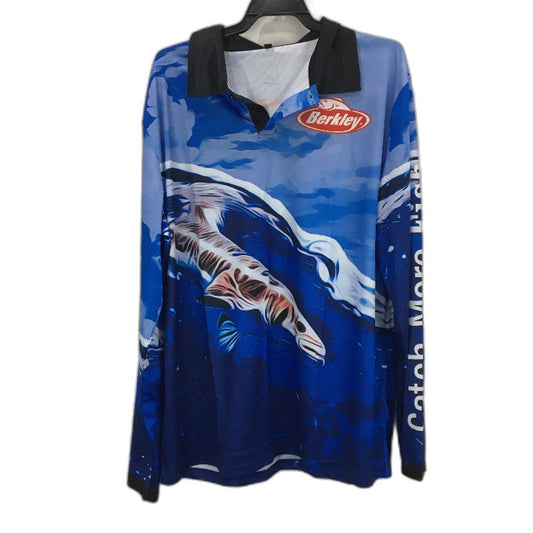 Berkley Pro Fishing Jersey Long Sleeve Blue Polo Style Shirt Mens Size L NEW