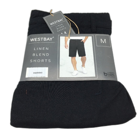 Westbay Black Mens Linen Blend Classic Button Zip-Up Shorts Size Medium NEW