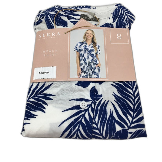 Serra Blue & White Floral Patterned Beach Shirt Button-Up Ladies Size AU 8 NEW