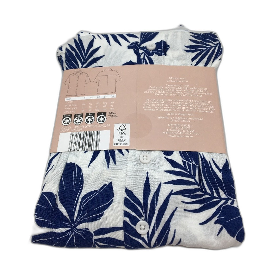 Serra Blue & White Floral Patterned Beach Shirt Button-Up Ladies Size AU 8 NEW
