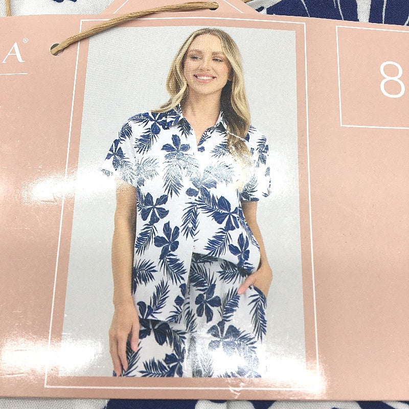 Serra Blue & White Floral Patterned Beach Shirt Button-Up Ladies Size AU 8 NEW