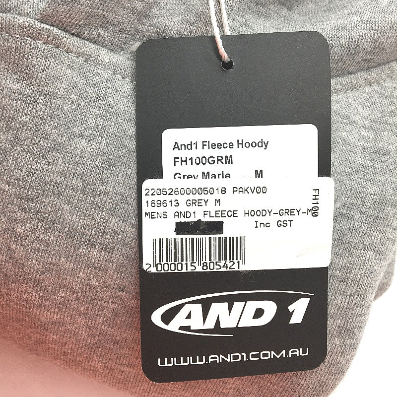 AND1 Grey V2 Soft Fleece Pullover Hooded Sweater Jumper Unisex Size Medium NEW