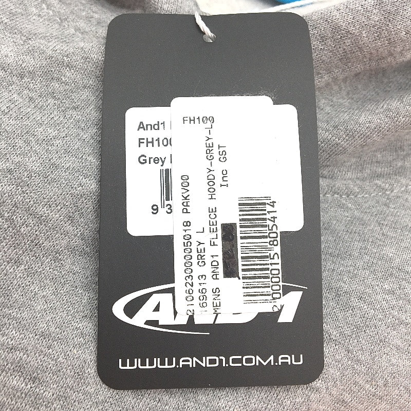 AND1 Grey V2 Soft Fleece Pullover Hooded Sweater Jumper Unisex Size Large NEW