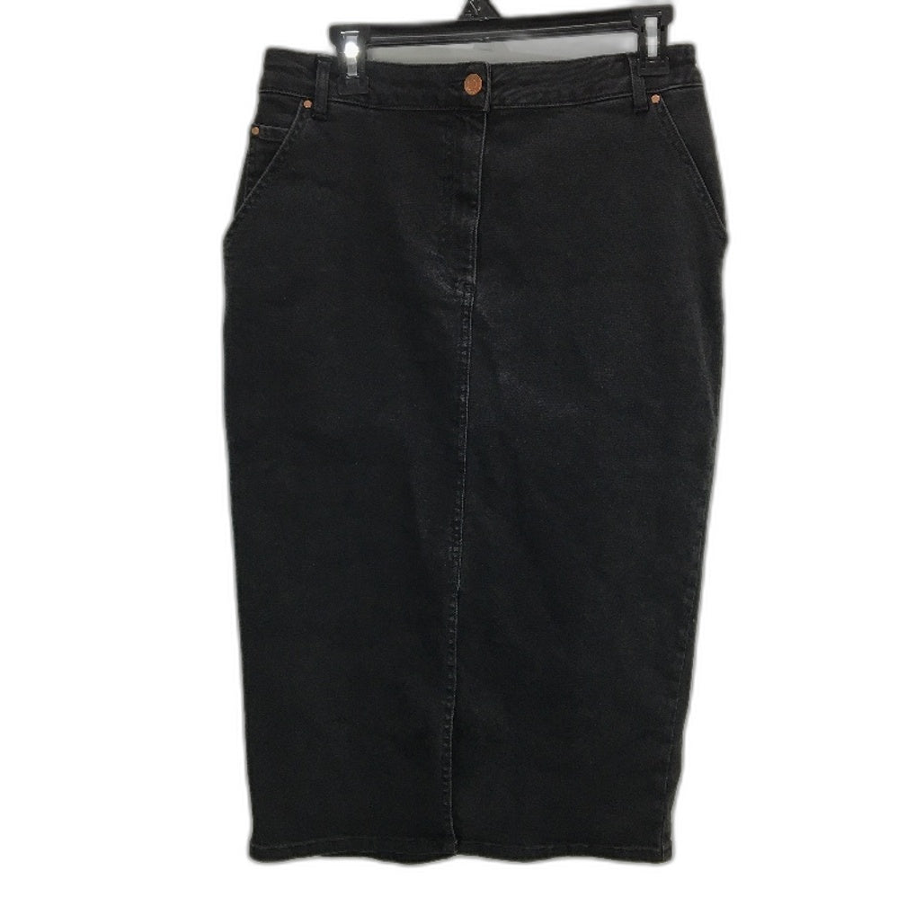 CUE Black Cotton Classic Denim Long Front Split Skirt Ladies Size 12