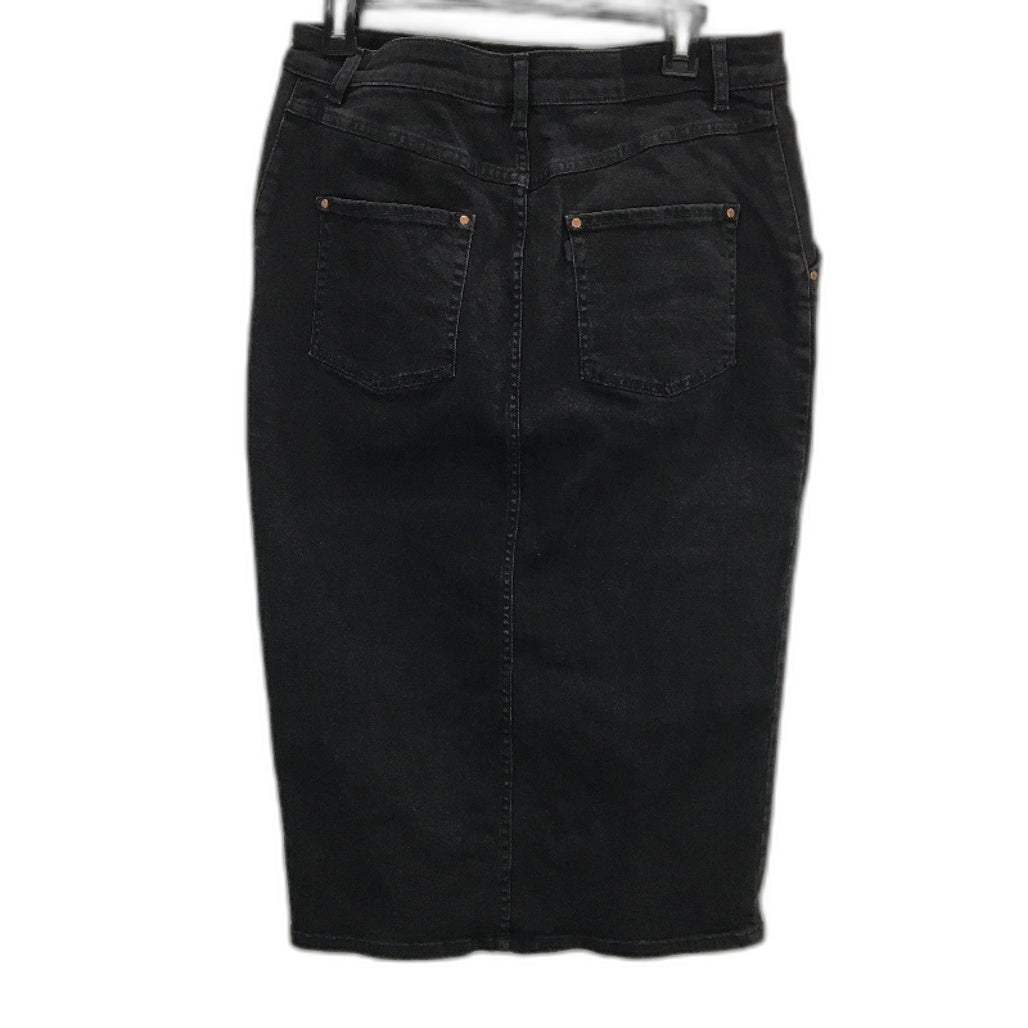 CUE Black Cotton Classic Denim Long Front Split Skirt Ladies Size 12