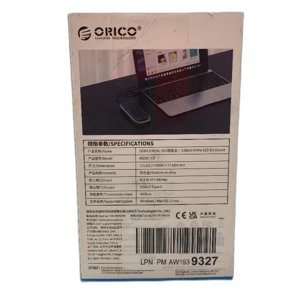 Orico USB 4.0 Type C NVME SSD Enclosure 40Gbps Model M2V01 C4 NEW
