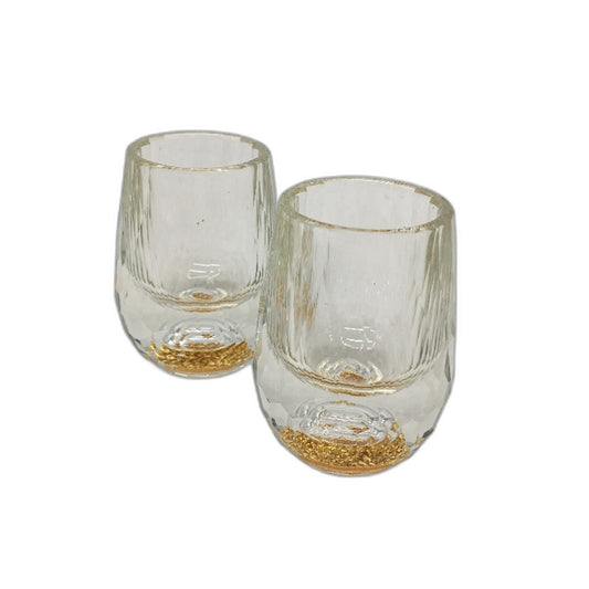 Dujust 1.5oz Diamond Shot Glasses 6 Pieces With 24K Gold Leaf Flakes NEW