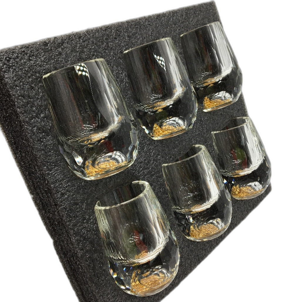 Dujust 1.5oz Diamond Shot Glasses 6 Pieces With 24K Gold Leaf Flakes NEW