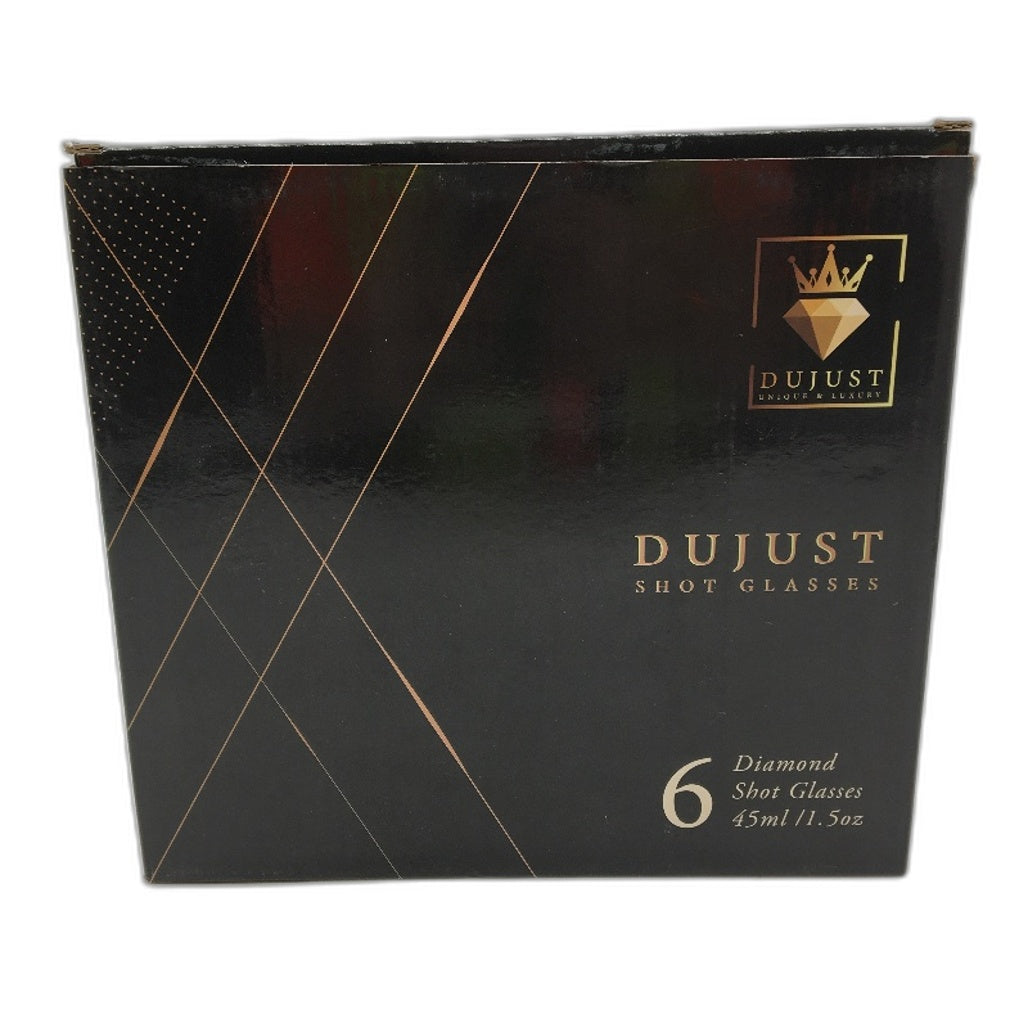 Dujust 1.5oz Diamond Shot Glasses 6 Pieces With 24K Gold Leaf Flakes NEW