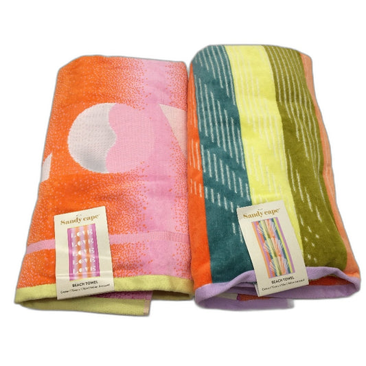 Sandy Cape 2 Pack Seashell & 'Love' Design Pattern Velour Jacquard Towels NEW