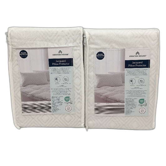 Kirkton House 2 Pack White Bamboo Jacquard Pillow Protectors NEW