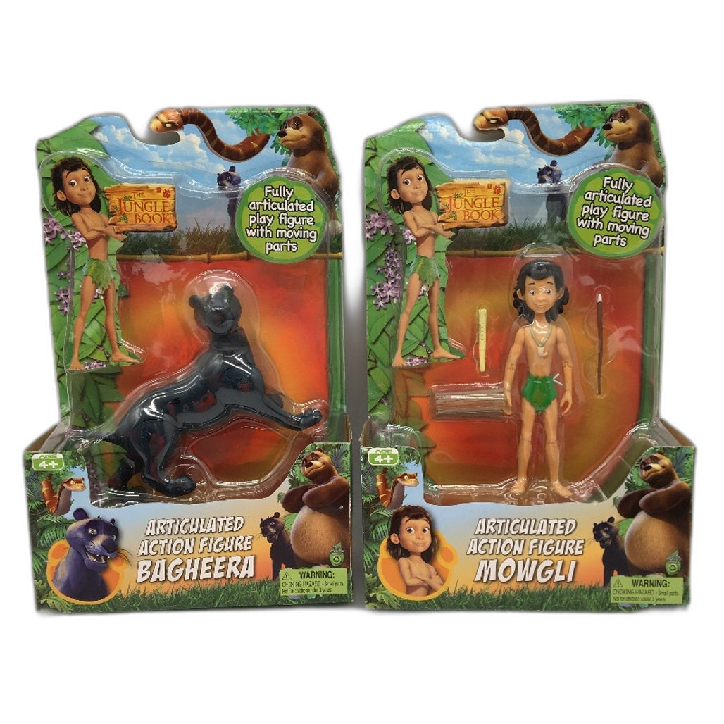 The Jungle Book 2 Pk  Articulated Action Figure Collectables 'Bagheera'&'Mowgli'