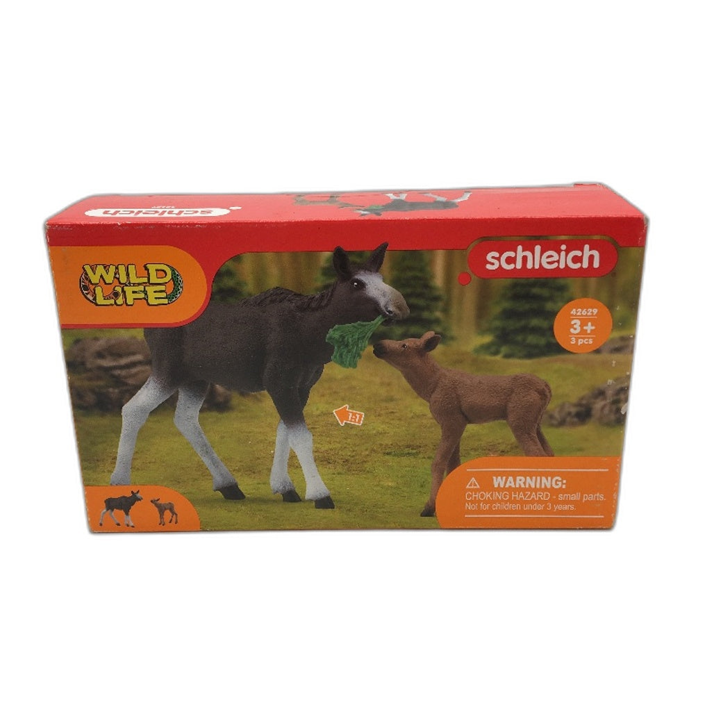 Schleich 3 Piece Wild Life 1:1 Canadian Moose & Baby Set 42629 NEW