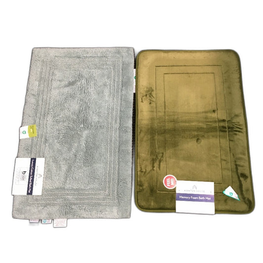 Kirkton House 2pc Green Memory Foam and Luxury Cotton Tufted Bath Mats NEW