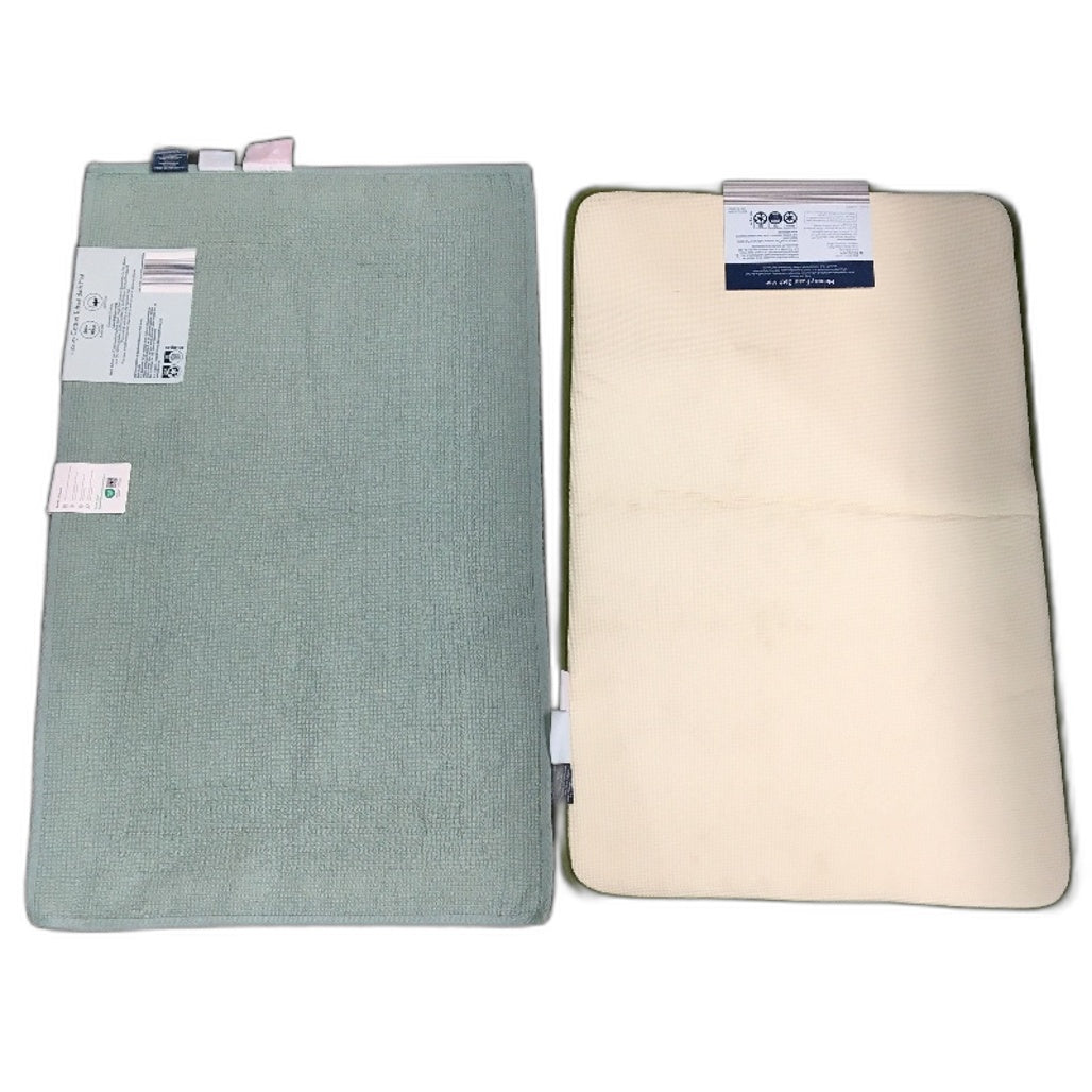Kirkton House 2pc Green Memory Foam and Luxury Cotton Tufted Bath Mats NEW