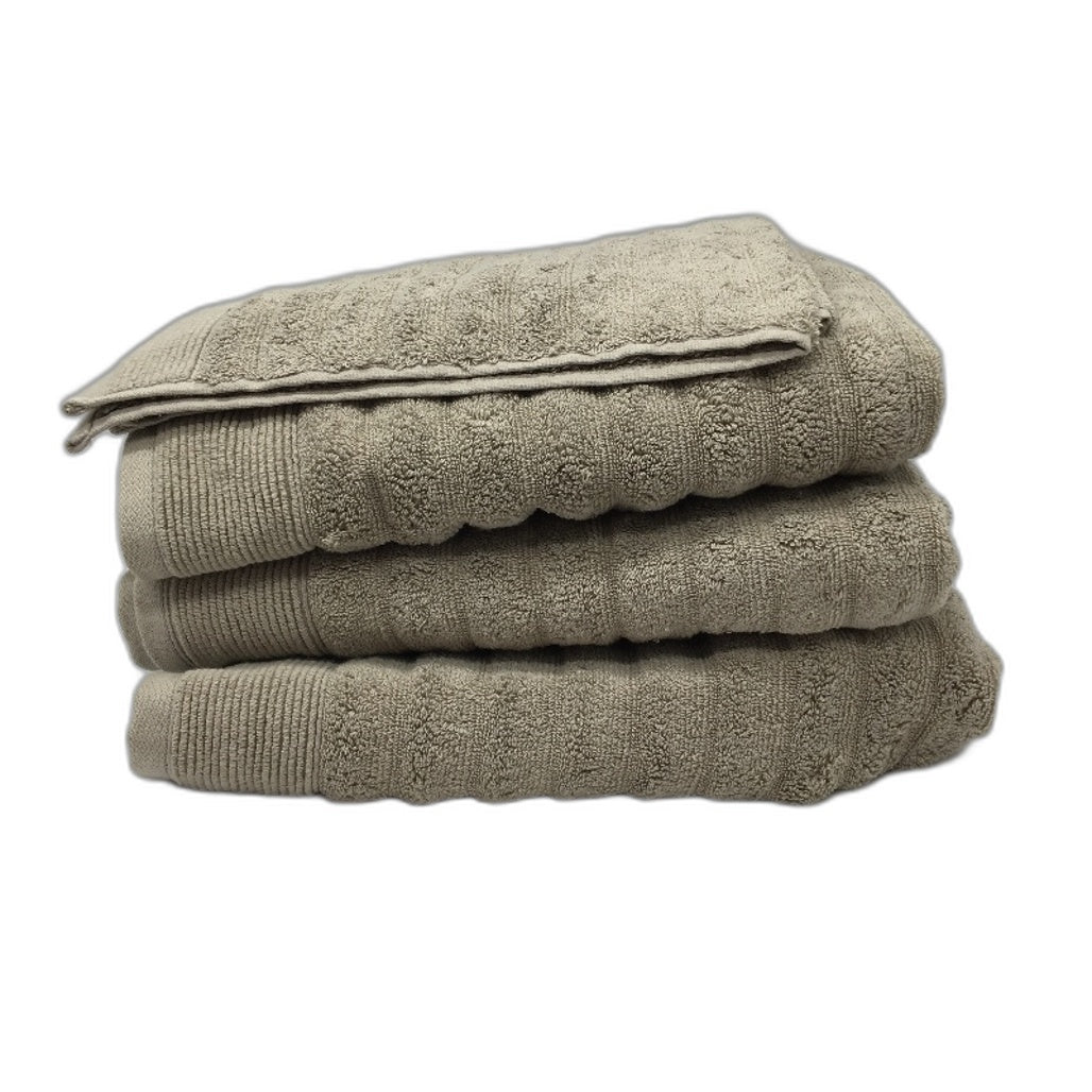 Kirkton House 4pc Ribbed Light Brown Cotton Spa Bath and Hand Towels NEW