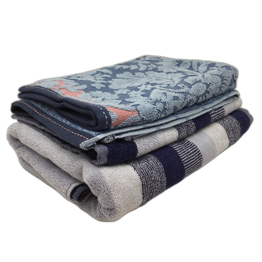 Kirkton House 4pc Assorted Blue Patterned Cotton Bath and Hand Towels NEW