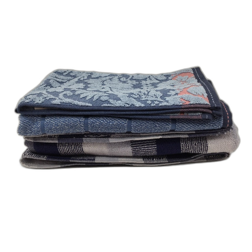 Kirkton House 4pc Assorted Blue Patterned Cotton Bath and Hand Towels NEW