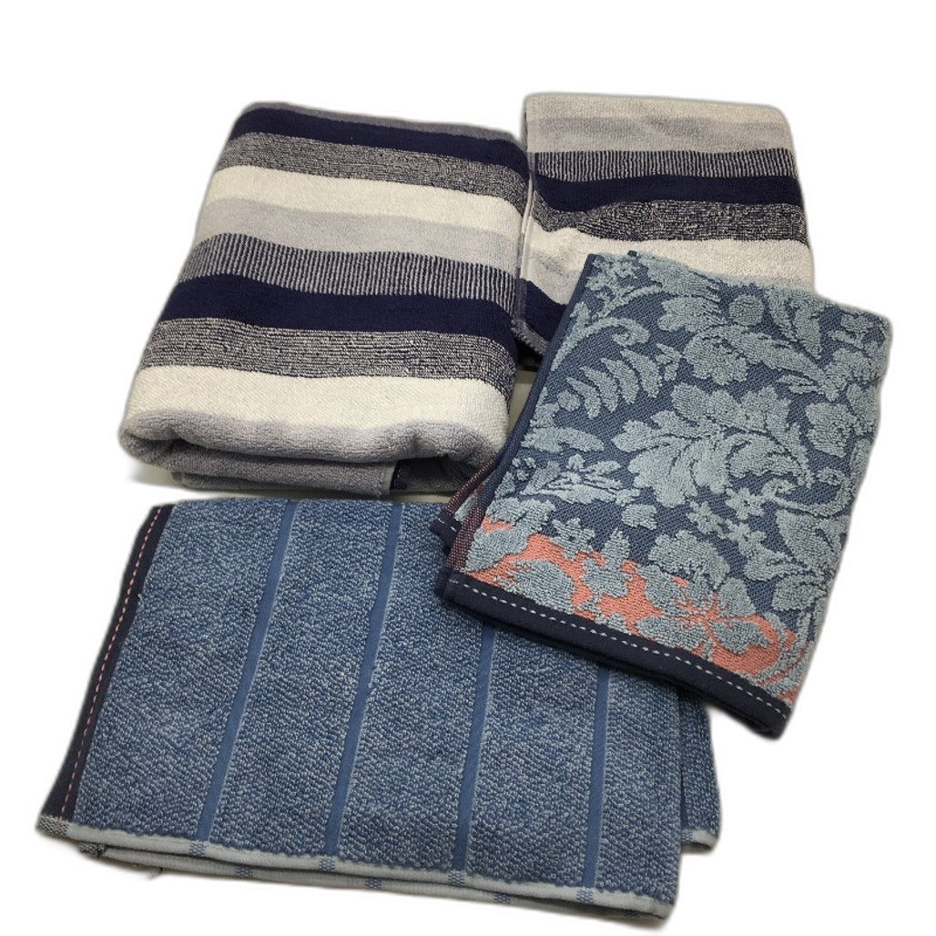 Kirkton House 4pc Assorted Blue Patterned Cotton Bath and Hand Towels NEW