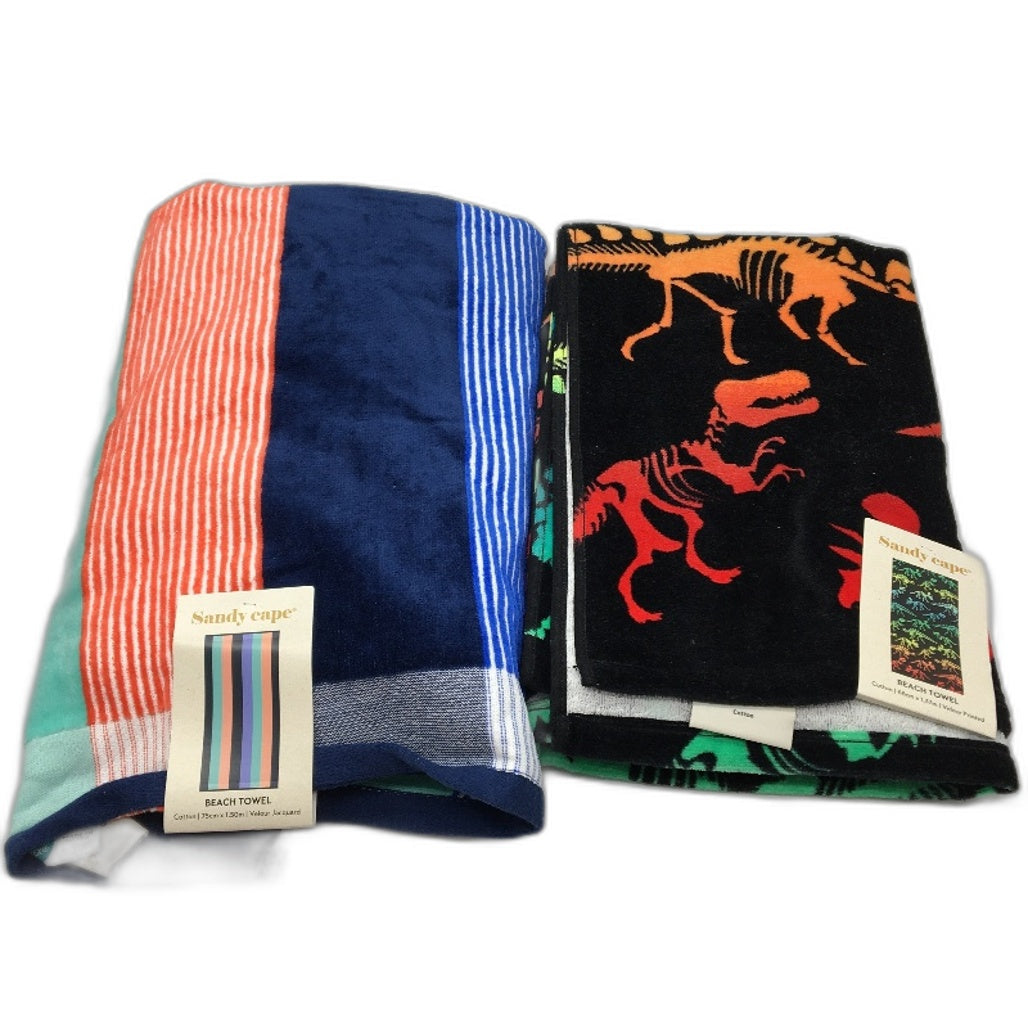 Sandy Cape 3pc Assorted Different Sized Multicoloured Beach Towels NEW