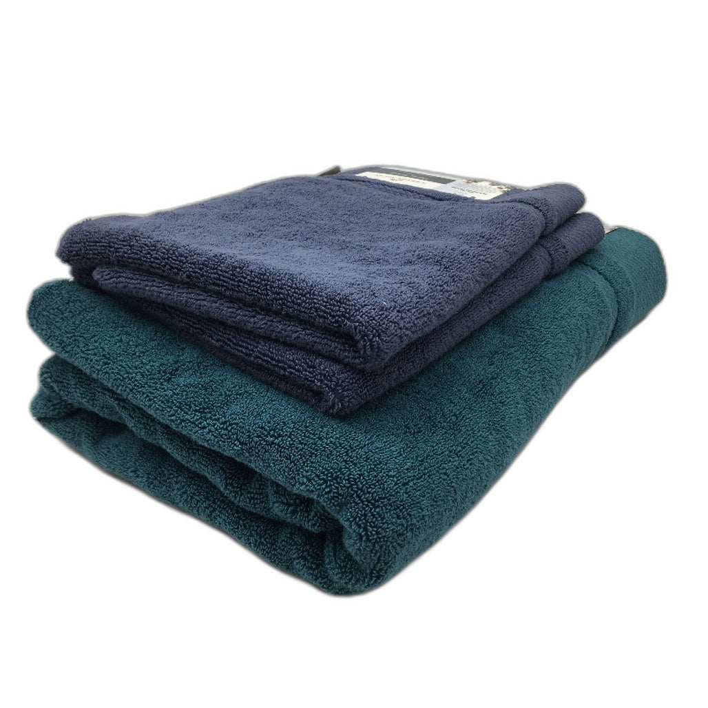 Kirkton House 3pc Blue and Teal Cotton Bath Sheet and Hand Towels NEW