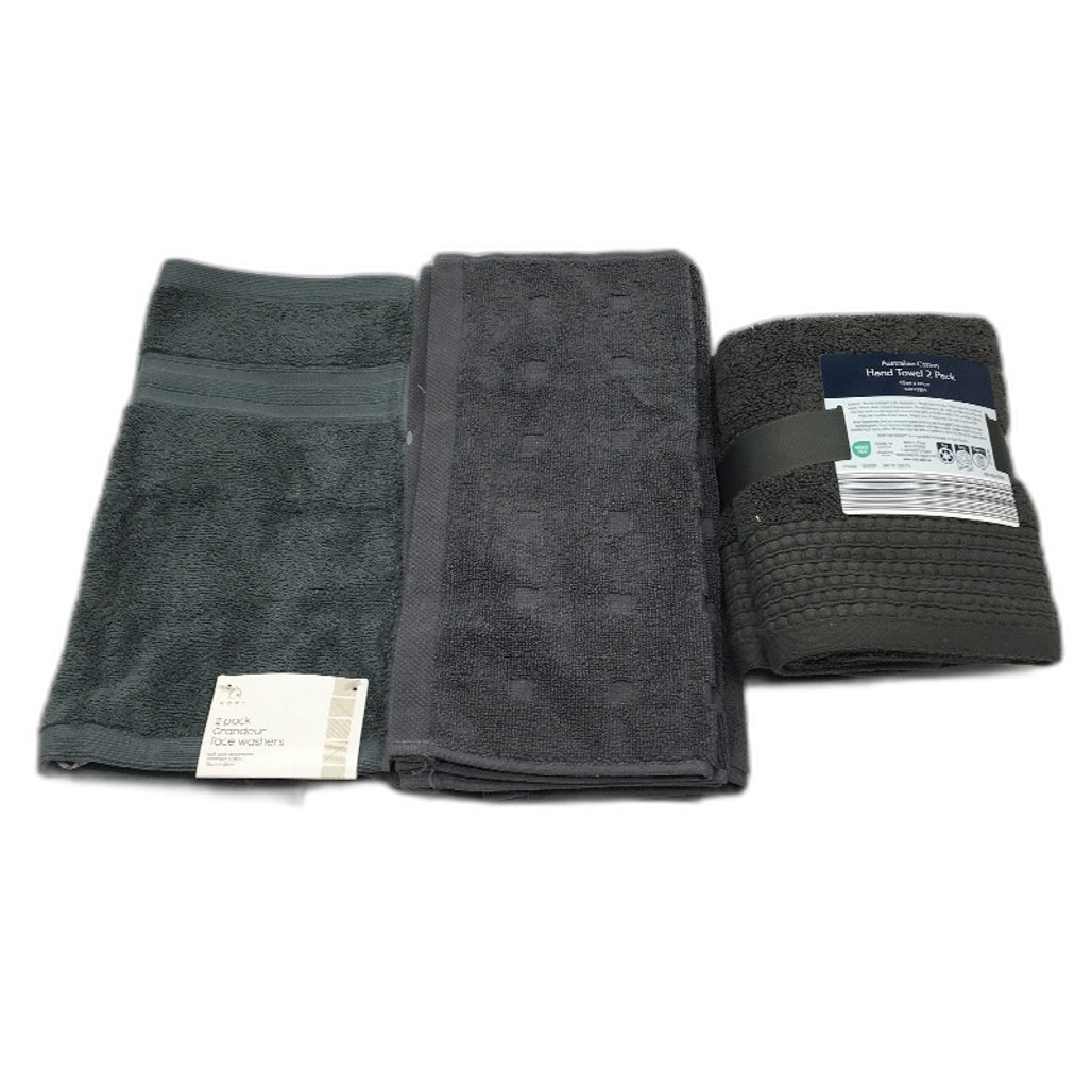Kirkton House & Target 8pc Assorted Dark Grey Face Washers and Hand Towels NEW