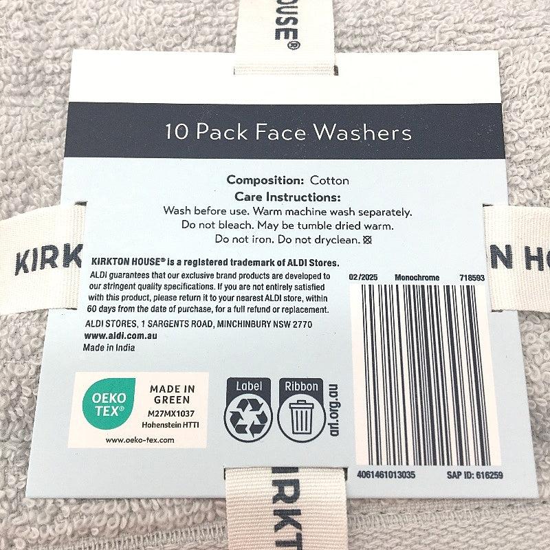 Kirkton House 2 x 10 Pack Monochrome 30 x 28 cm Face Washers NEW