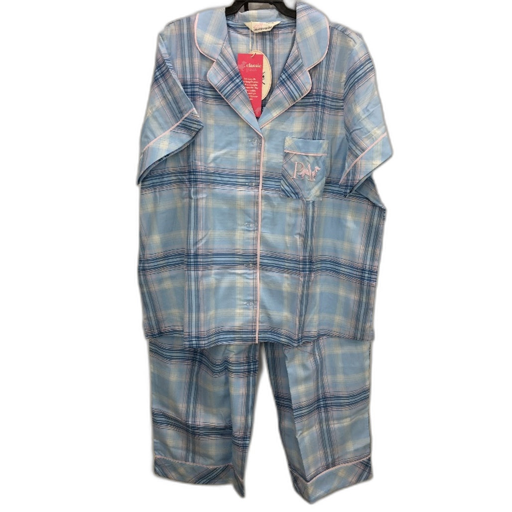 Peter Alexander Blue Check Short Sleeve Cotton PJ Set Ladies Size 1 Plus NEW