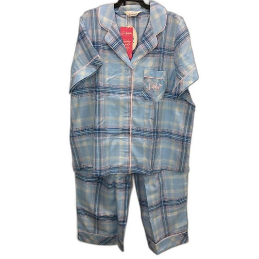 Peter Alexander Blue Check Short Sleeve Cotton PJ Set Ladies Size 1 Plus NEW