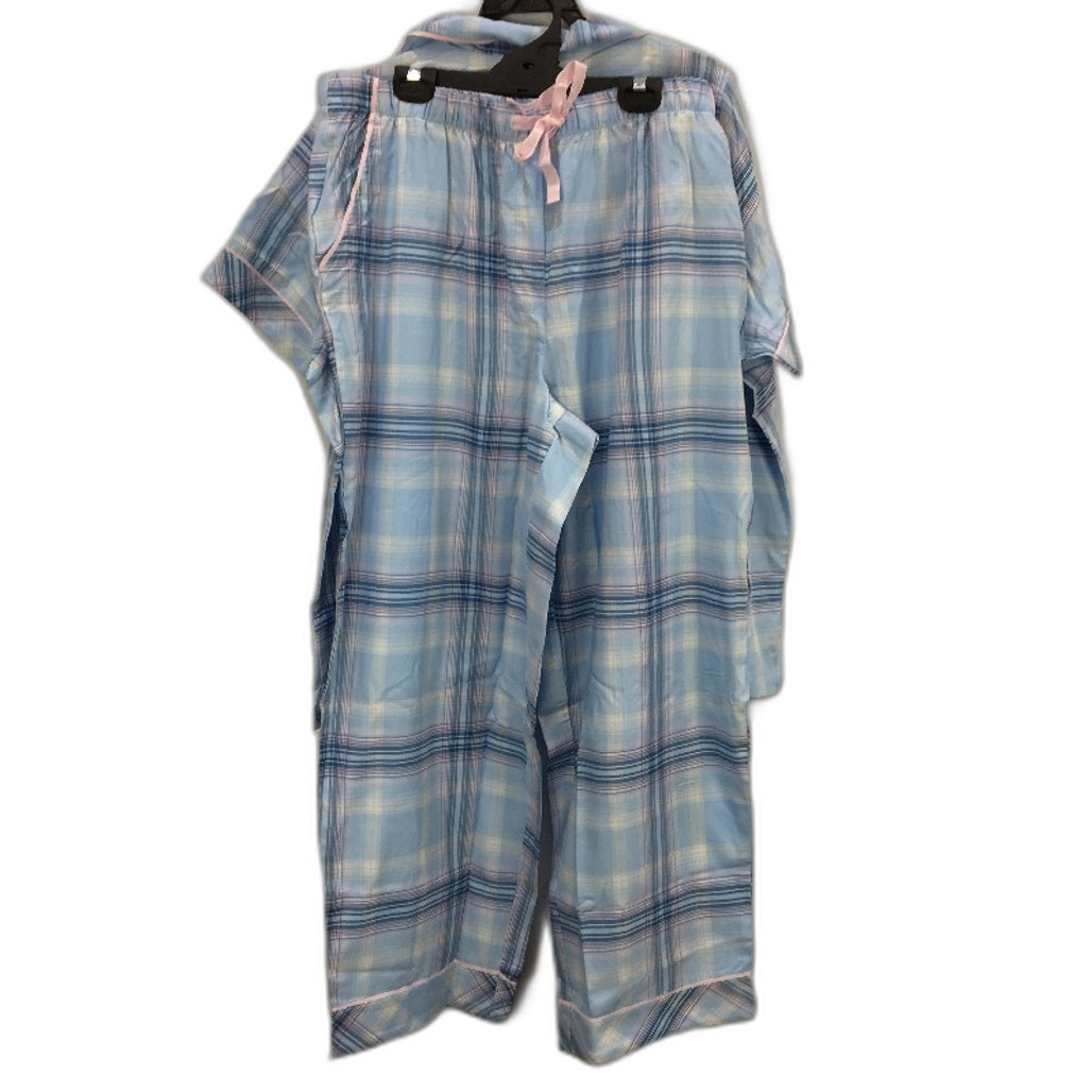 Peter Alexander Blue Check Short Sleeve Cotton PJ Set Ladies Size 1 Plus NEW