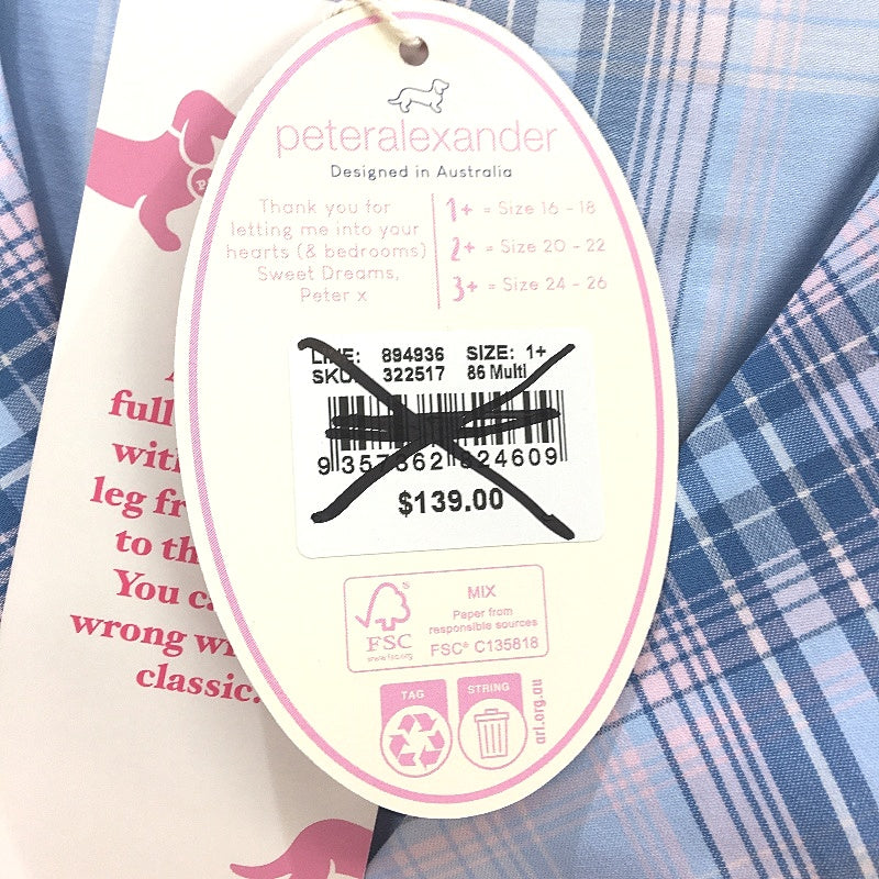 Peter Alexander Blue Check Short Sleeve Cotton PJ Set Ladies Size 1 Plus NEW