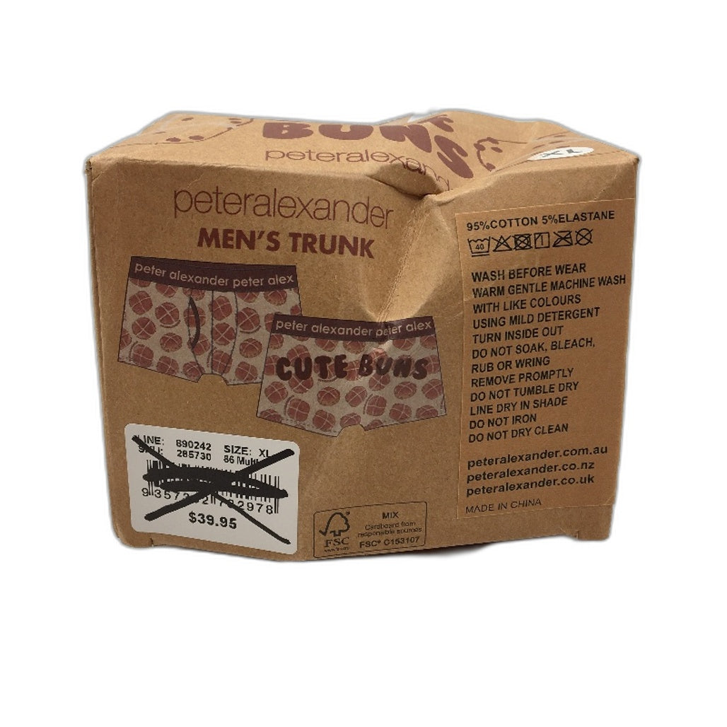 Peter Alexander Cute Hot Cross Buns Pattern Brown Trunks Mens Size XL NEW