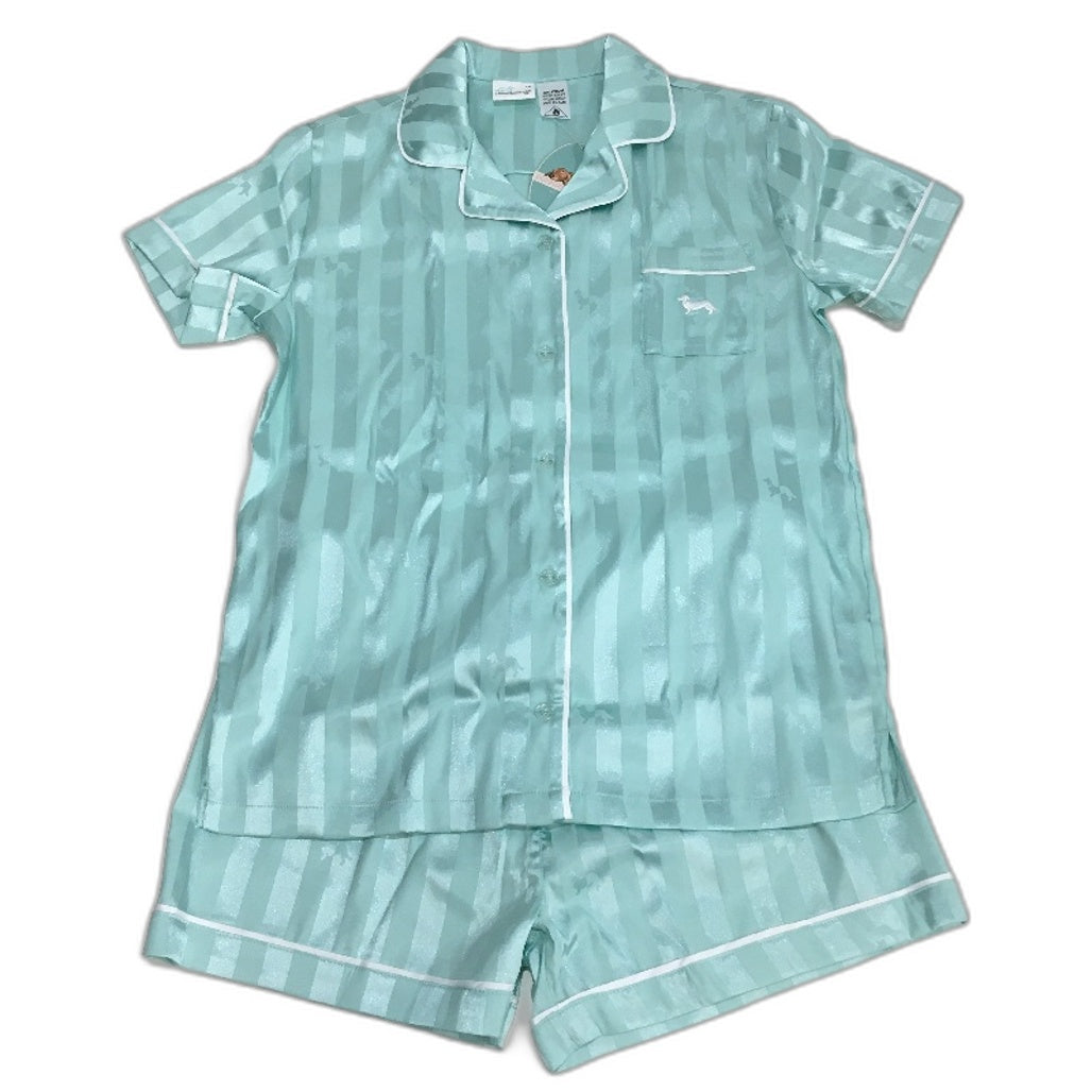 Peter Alexander Aqua Teal Satin Shortie Pyjama Set Girls Size AU 14 NEW