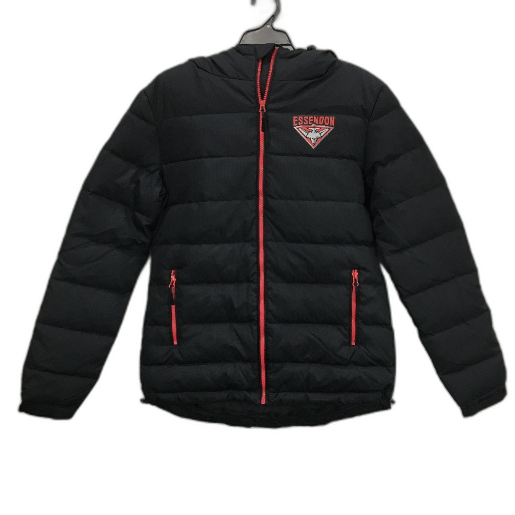AFL Essendon Bombers Hooded Down & Feather Puffer Jacket Zip-Up Ladies Sz 10 NEW