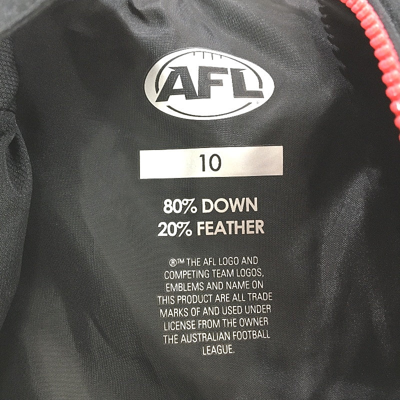 AFL Essendon Bombers Hooded Down & Feather Puffer Jacket Zip-Up Ladies Sz 10 NEW