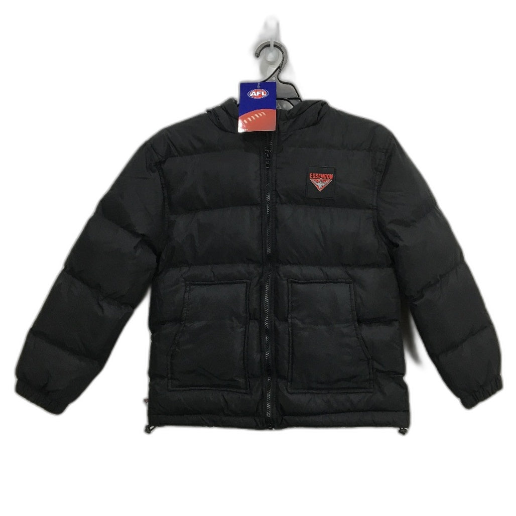 AFL Essendon Bombers Hooded Puffer Jacket Zip-Up Windbreaker Youth Sz Large NEW