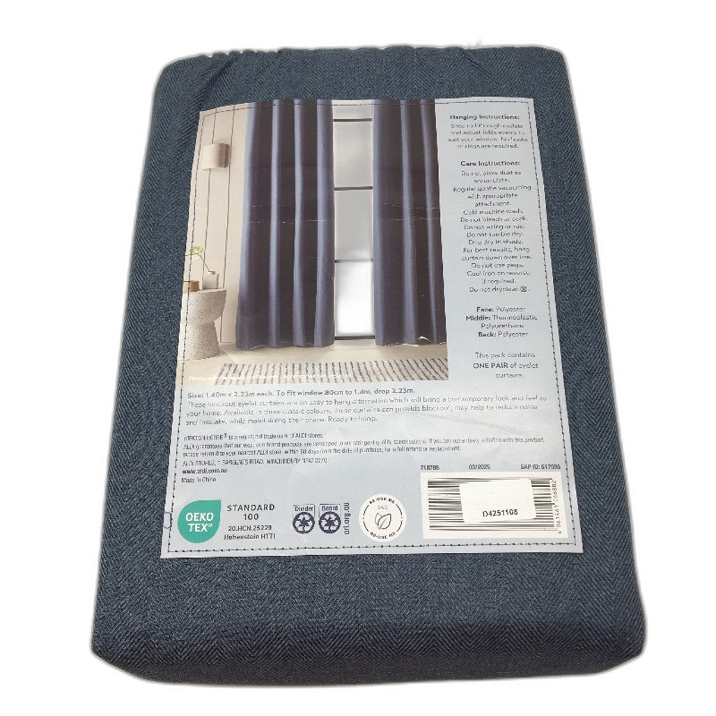 Kirkton House Blockout Blue Weave Curtain Eyelet 2 Pack 1.4 x 2.23m NEW